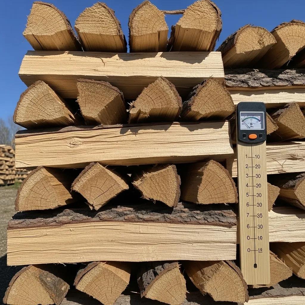 Stack of kiln-dried firewood showcasing its dryness and quality, emphasizing benefits of enhanced burn efficiency
