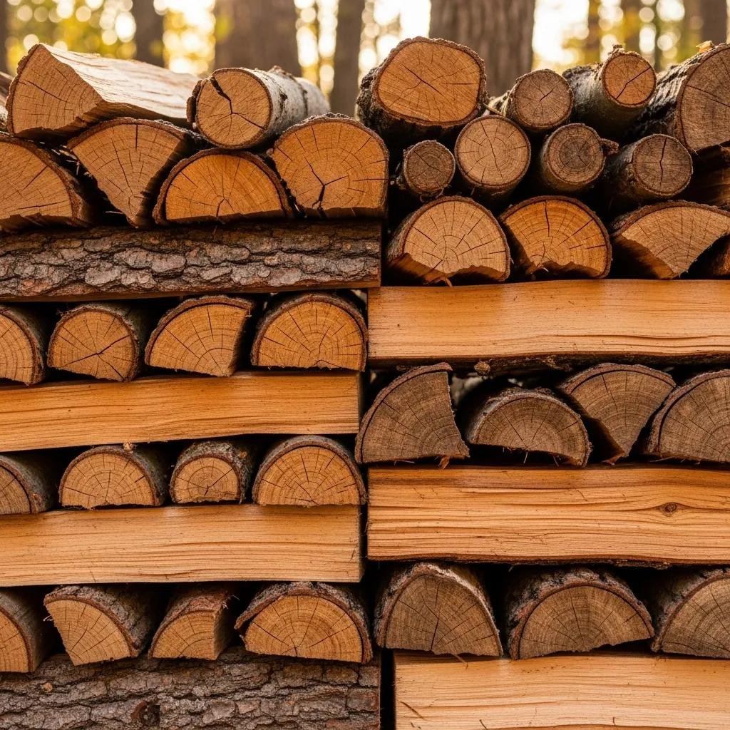 Variety of premium firewood types including seasoned oak, hickory, and mixed hardwoods